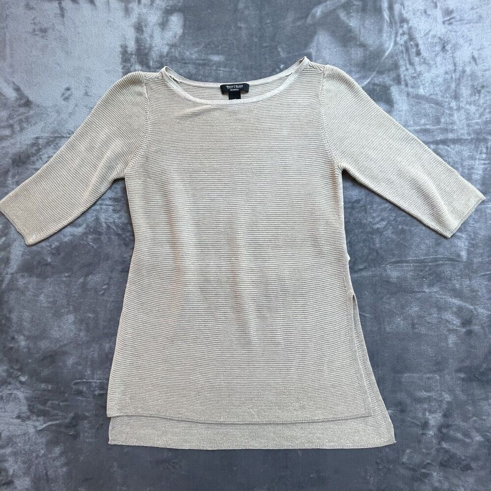 White House Black Market Sweater Womens Medium Petite Career Fitted Long Belted